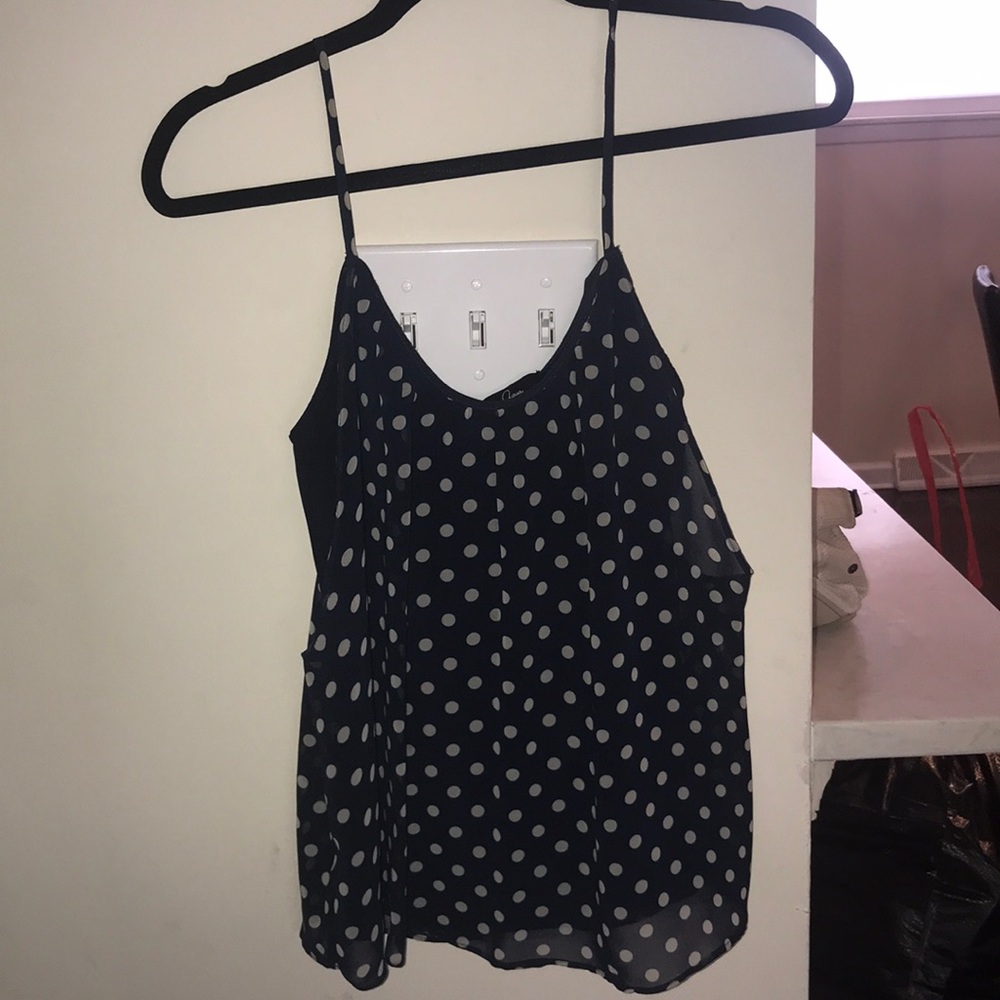 Navy polka dot strappy layered tank
